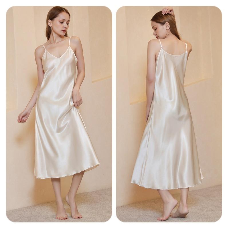 Medium and long slim-fitting sexy big V-neck suspender nightdress, light luxury and elegant temperament pajamas women's summer loungewear