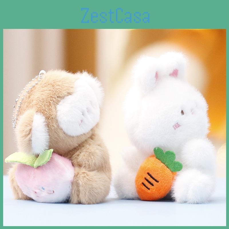 Rabbit Monkey And Plush Keychain With Carrot Peach Design For Backpack Decor