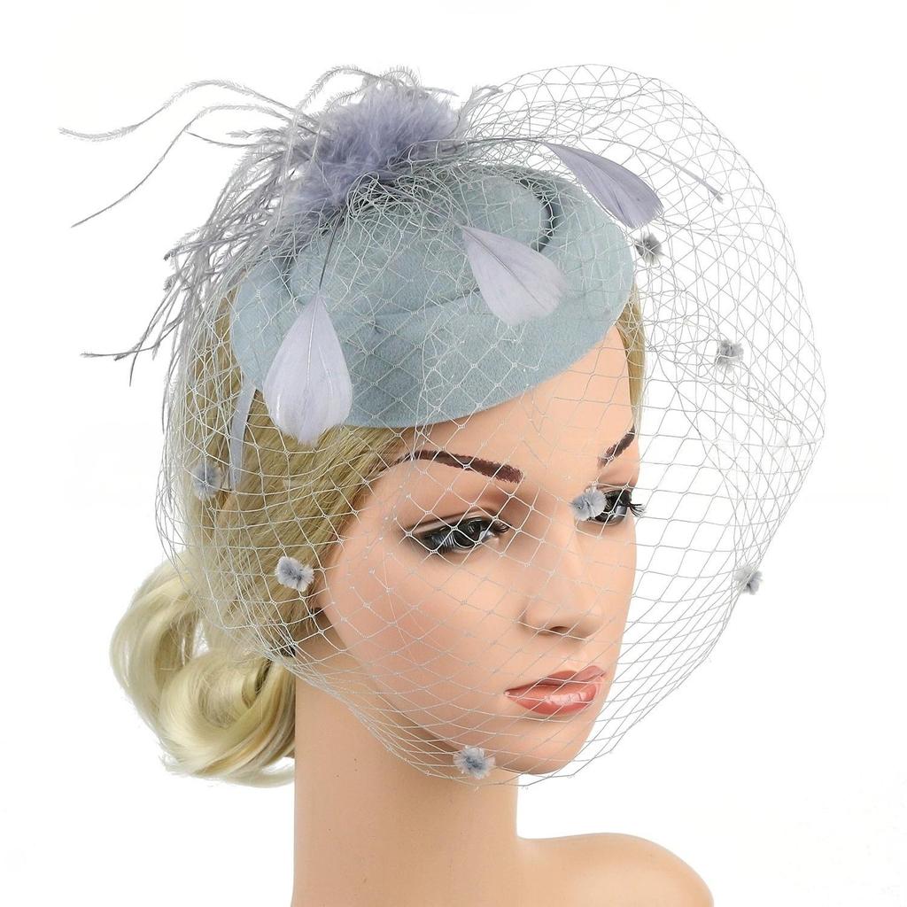 Bridal Wedding Veil Hair Accessories Sinamay Loop Veil Feather Fascinator Formal Hat Kentucky Derby Church Headpiece