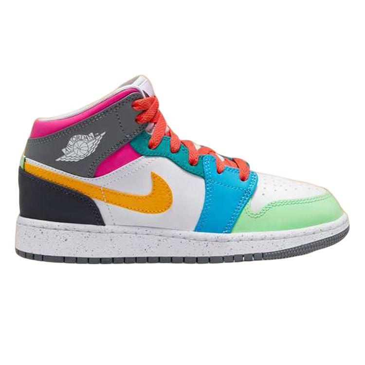 Air Jordan 1 Mid SE GS Flerfarget Barnesneakers Hvit Taxi Mørk-Skygge FN1190-100