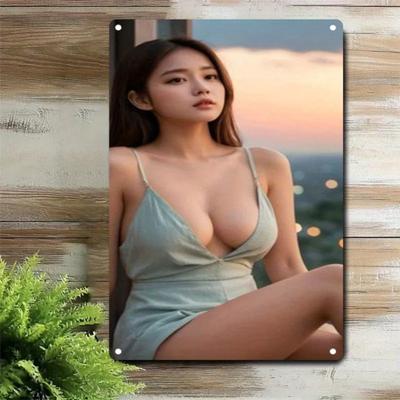 Koreanisches Retro Anime Mädchen Metallblechschild Vintage Wandkunst Dekoration für Zuhause Bar Cafe Weihnachtsgeschenk