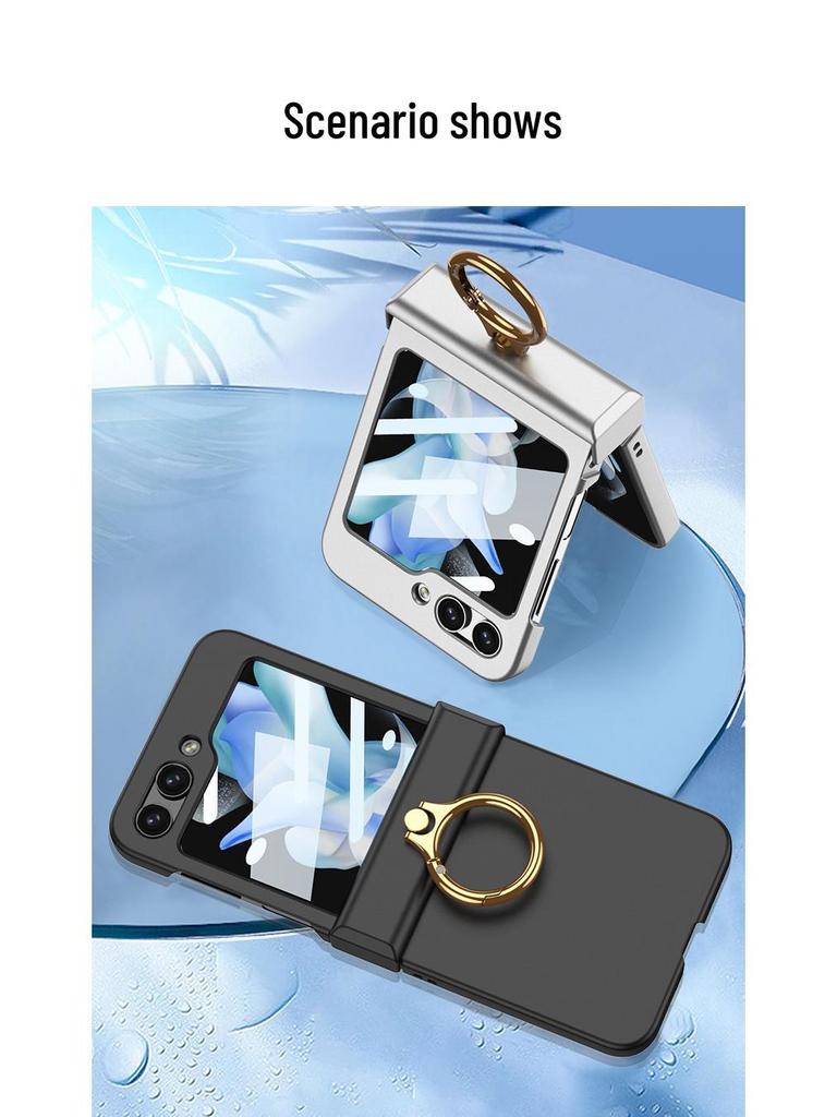 GKK Samsung Z Flip5 Full Coverage Frosted Case with Finger Ring Buckle & Small Folding Hinge.