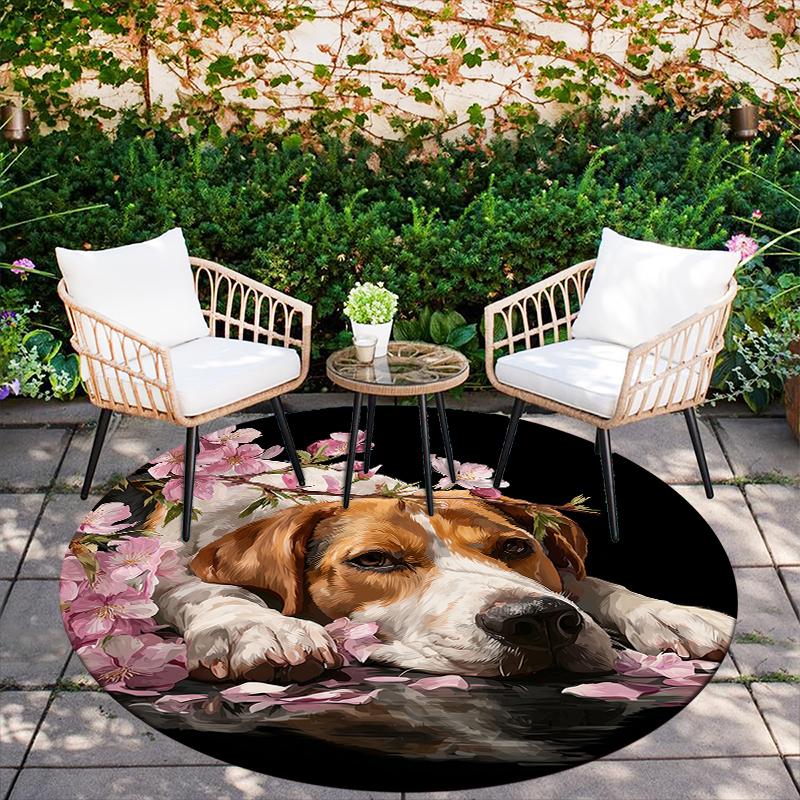 Beagle and Flowers Pattern Round rug,Carpet Rug for Living Room Bedroom  Playroom ,Non-slip Floor Mat,Holiday Gifts and Birthday Gifts.