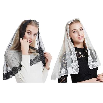 Lace Border Bridal Veils Halloween Make Up Mantilla Length Appliques Elegant for Church Services and Ceremonies