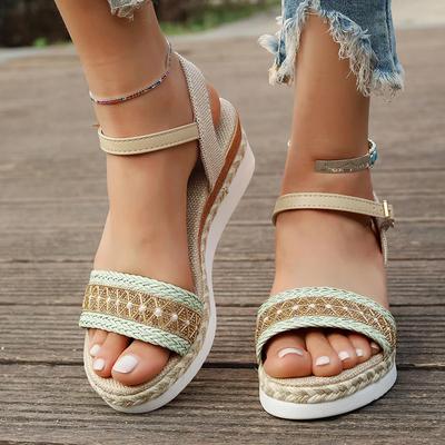 Fashion Summer Fashion Woven Wedge Sandals Women Comfort Ankle Strap Platform Walking Sandalias Mujer 2025 Casual Non Slip Beach Shoes
