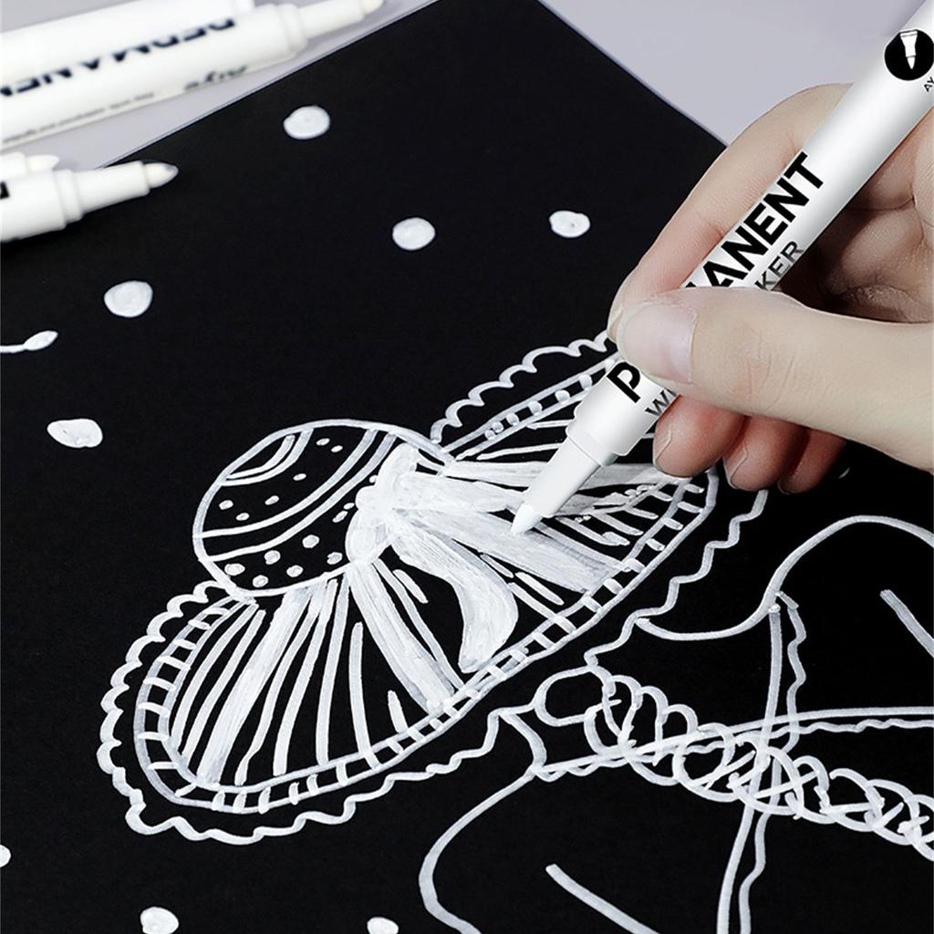 1/12Pcs White Permanent Marker Pen White Paint Pen For Painting On Wood Ceramic Glass Metal Canvas Leather Rock Stone