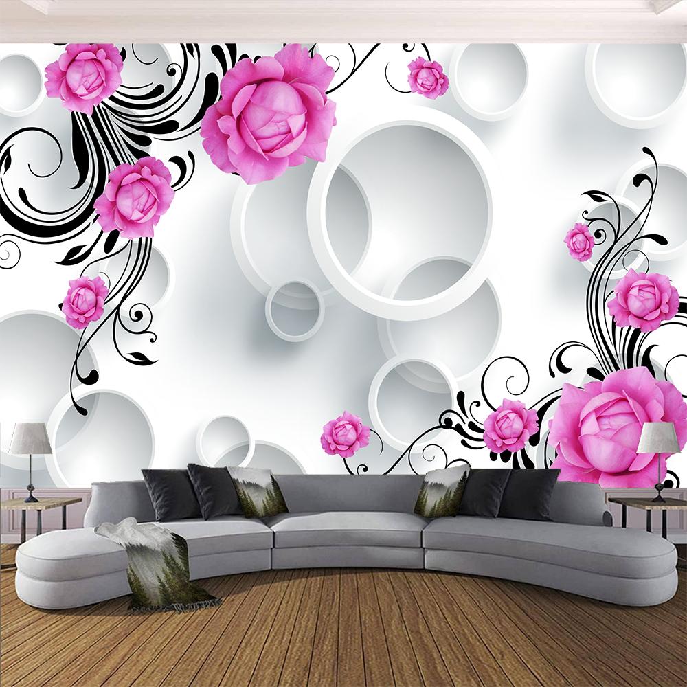 Simple Fashion Rose Flower Mural Circle Purple Floral Wallpaper Living Room Bedroom Home Decor