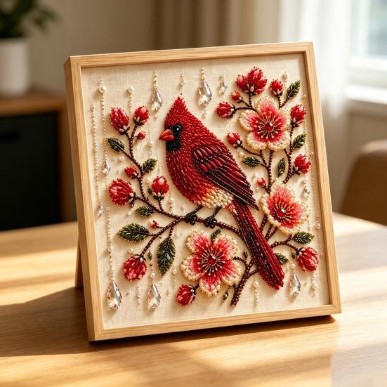 Hummingbird Bead Embroidery Kit, DIY Pearl Art Painting, with Crystal Beads Floral Designs Craft, for Adults Beginners