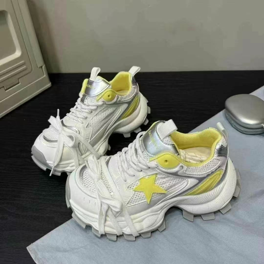 

Осень новые модные дышащие на толстой подошве увеличивающие рост туфли с бантом на шнуровке повседневные кроссовки звезда спортивная обувь женские модели 40 жёлтый