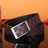 Men's Leather Belt, Genuine Leather, Automatic Buckle, Plaid Pattern