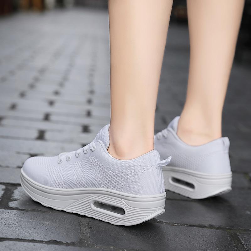 Autumn new fly-woven mesh breathable sports casual shoes platform rocking shoes air cushion shoes women