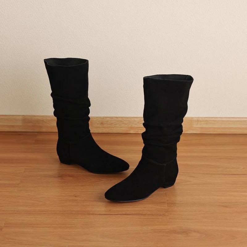 Autumn and winter women's Martin boots large size cow suede high boots sleeve rubber sole new versatile leather women's boots