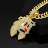 Trendy Iced Cartoon Rabbit Elf Pendant Alloy Gold Cuban Link Chain Unisex Hip Hop Crystal Rhinestone Rappers Enamel Design
