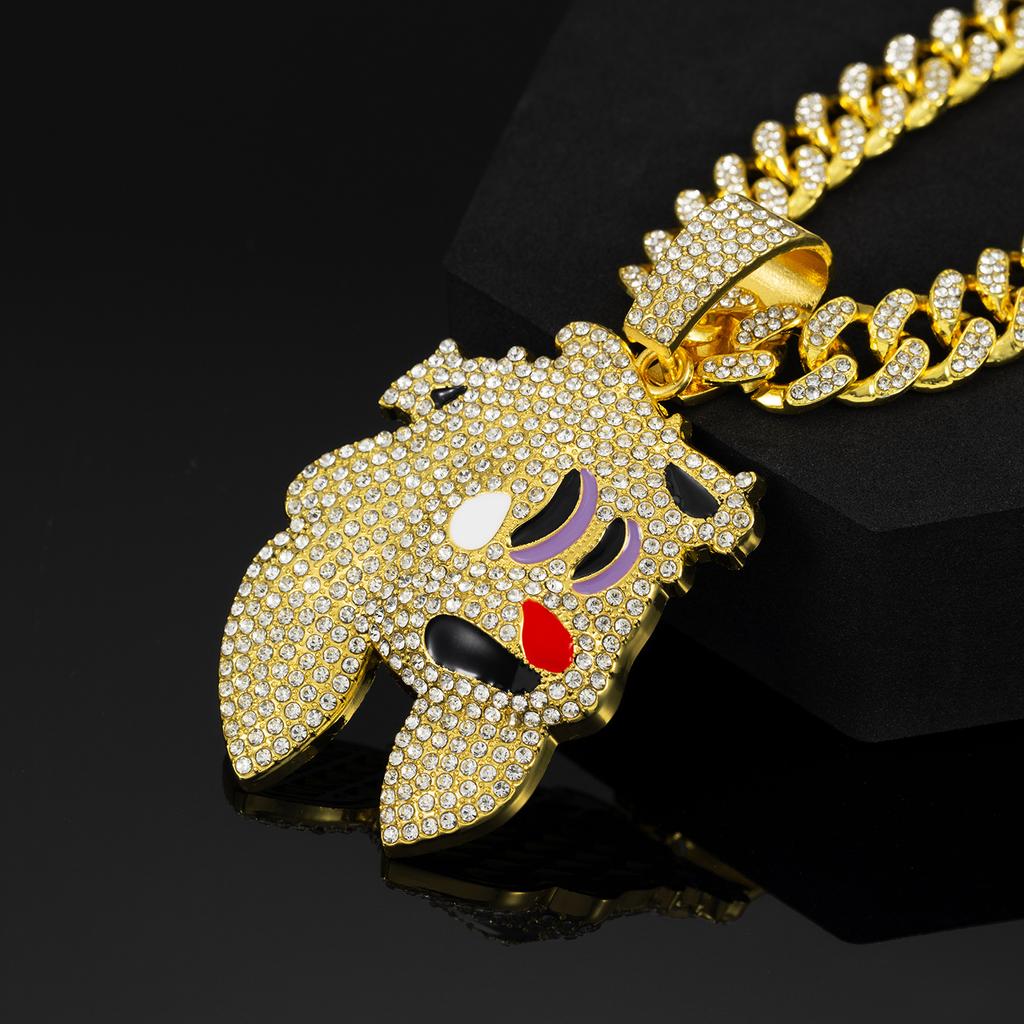 Trendy Iced Cartoon Rabbit Elf Pendant Alloy Gold Cuban Link Chain Unisex Hip Hop Crystal Rhinestone Rappers Enamel Design