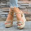 Fashion Summer Wedges Sandals Women 2025 Fashion New Blue Denim Beach Platform Sandals Woman Plus Size Ankle Straps Party Shoes Women