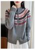 Women's Retro Zipper Wool Cardigan - Stylish Jacquard Knit for Autumn/Winter
