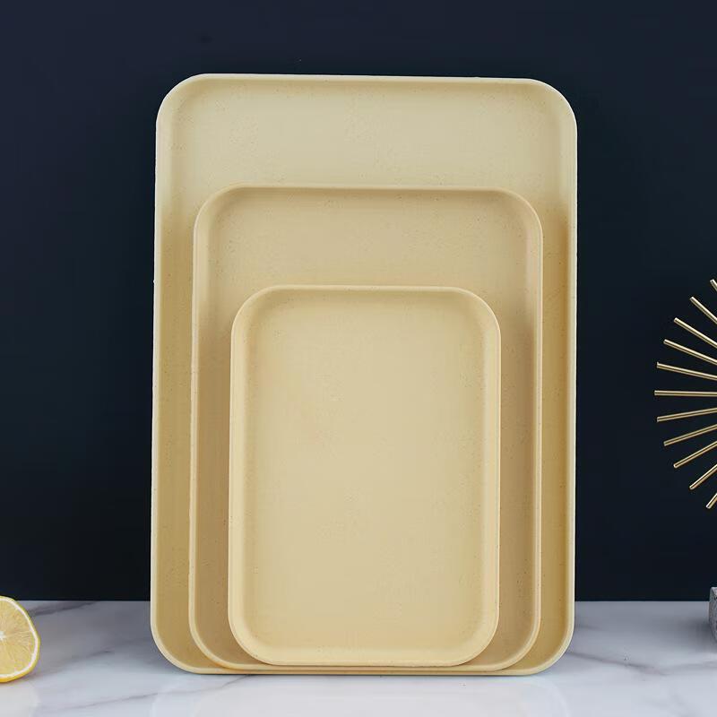 Minnay Wheat Straw Rectangular Tea Tray & Storage Set Medium 31cm x 21cm (3-pack)