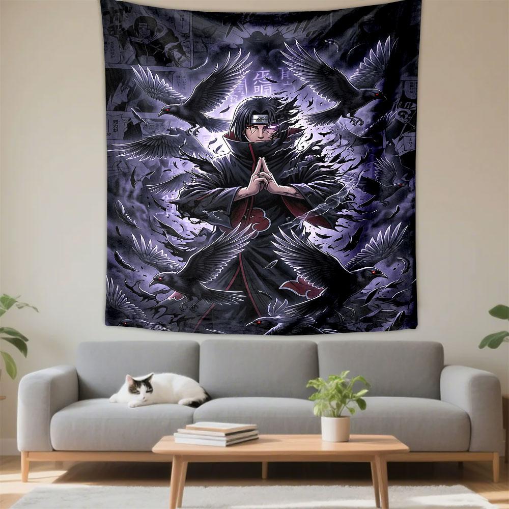 Naruto Itachi Uchiha Anime Wall Tapestry Akatsuki Cloak Crows Mist Sharingan Manga Background Decor for Bedroom Dorm Gift