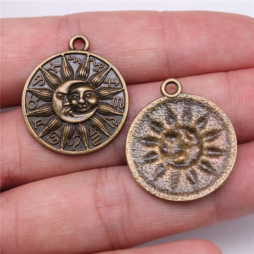 20pcs Charms Zodiac Sun Moon Tibetan Bronze Silver Color Pendants Antique Jewelry Making DIY Handmade Craft