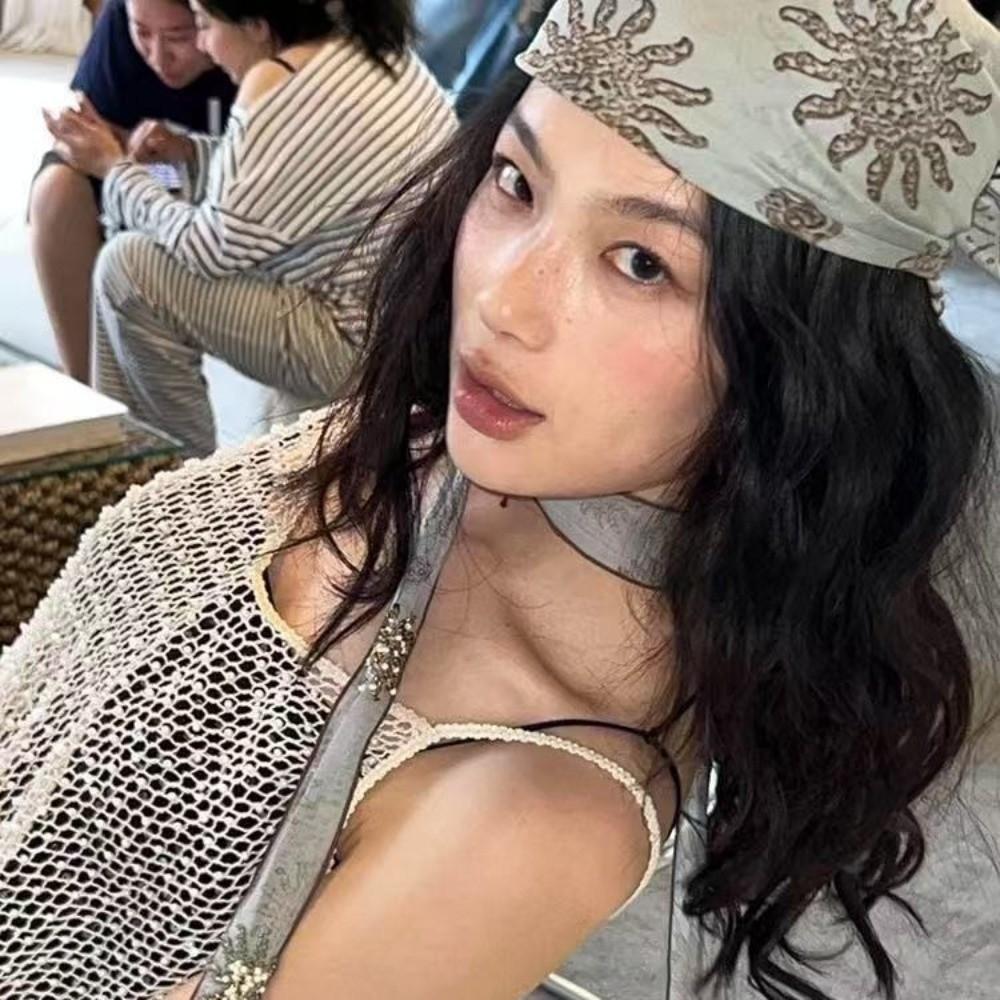 Y2K Square Headscarf Flower Punk Bandana Headwear Print Hair Scarf Streetwear