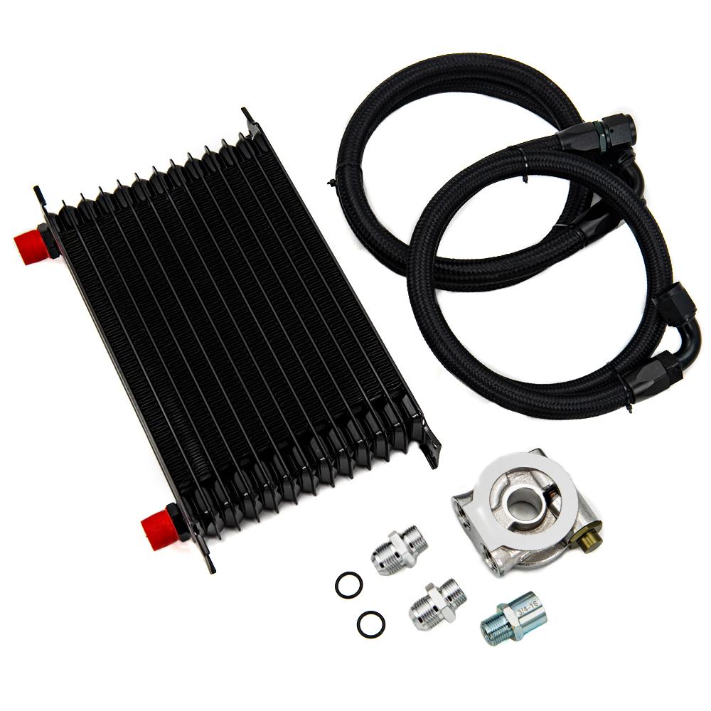 Universal 13 Rows Oil Cooler Kit AN10 Transmission Oil Cooler Kit Oil Filter Adapter with Nylon Stainless Steel Braided Hose