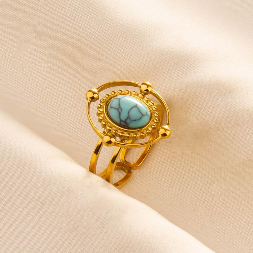 Turquoise Finger Jewelry Long Oval Sun Heart Water Drop Stainless Steel Rings For Women Men Accessories Gold Plated Open Anillos