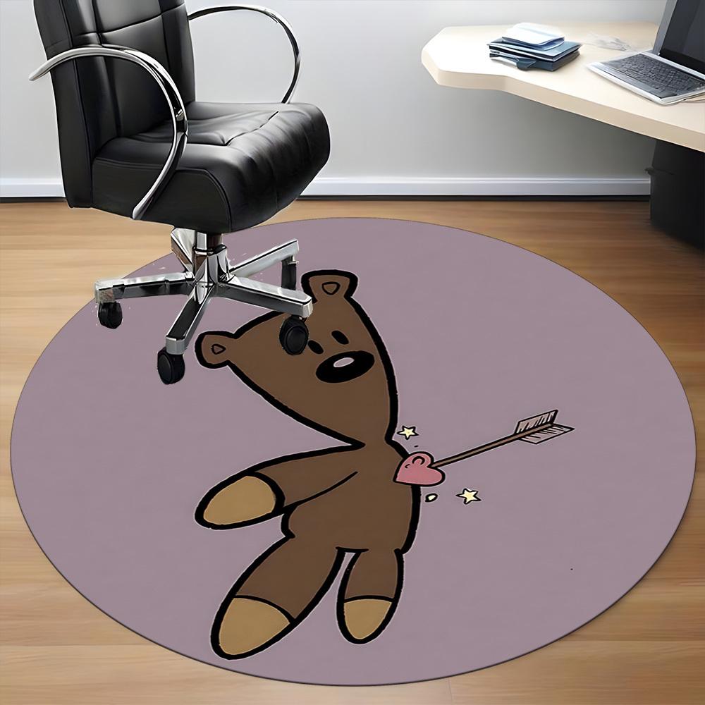 1pc Teddy Bear Office Round Area Rug, Mat Suitable ForOffice, Under Office Chairs Bedroom Living Room Home Decor, Room Deco