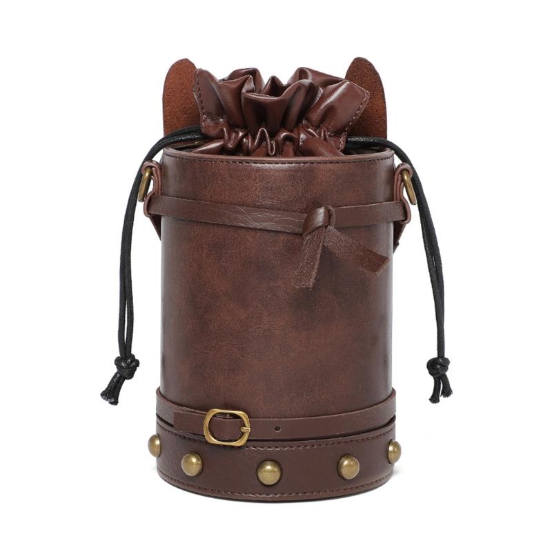 Womens Medieval Vintage Horse Head PU Leather Crossbody Bag Shoulder Bucket Bag Drawstring Pouch for Costume Parties