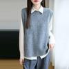 Women's Ribbed Knit Wool Vest - Round Neck Sleeveless Cardigan, Loose Fit Versatile Layering Top