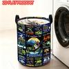 Retro Fishing Theme Printed Polyester Laundry Basket, 1pc, Multiple Sizes Available, Large Capacity Storage Basket, Ideal Gift for Best Friends, Suita