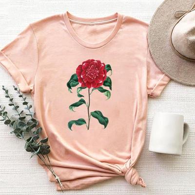 (Asian Size)Clothing Casual Flower 90s Lovely Style Cute Short Sleeve Tee Top Fashion T Shirt Women Print Lady Female Graphic T-shirt