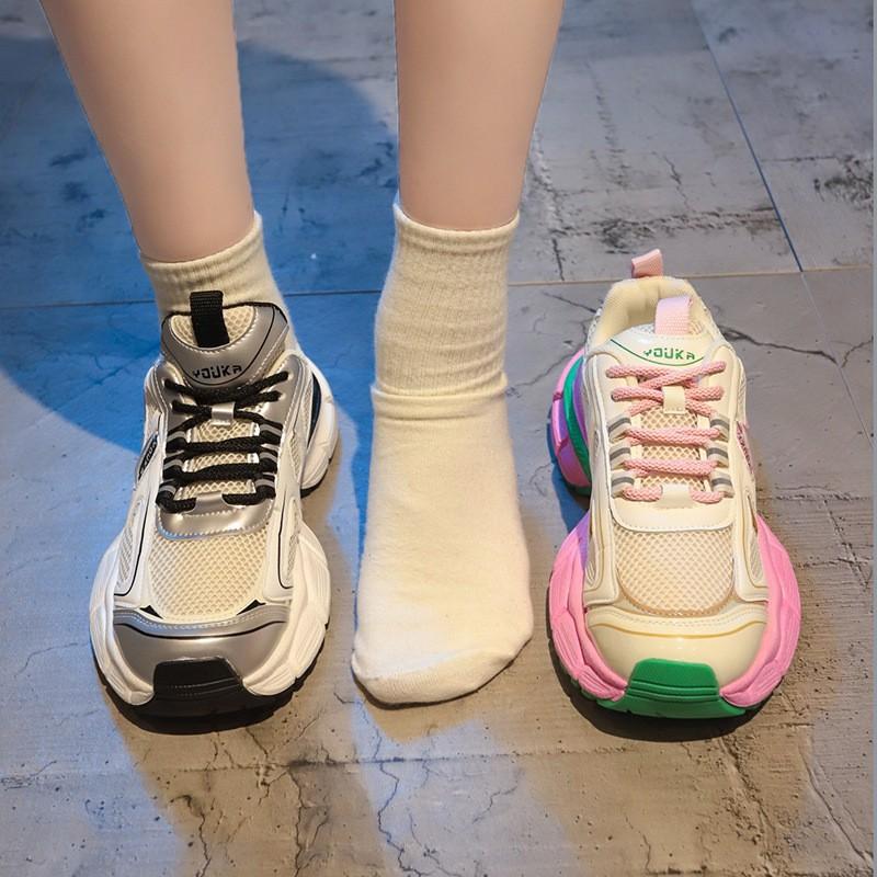 Factory direct sales dad shoes 2025 spring new thick-soled heightened mesh breathable thin sports shoes versatile women's shoes