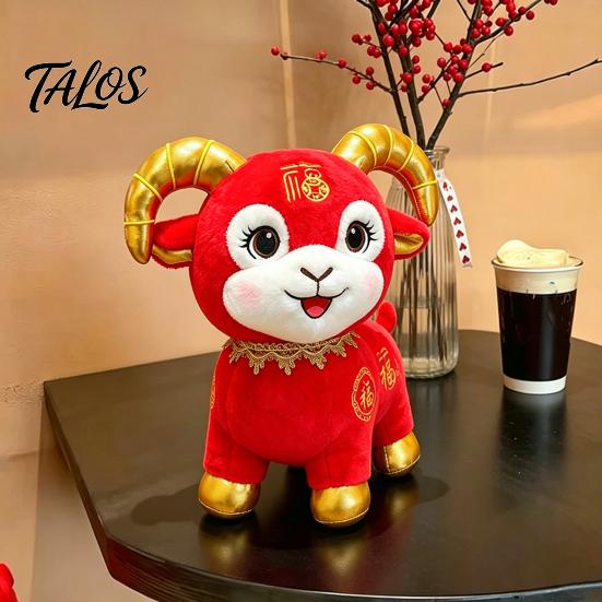 Soft Stuffed Lamb Decor Cute Zodiac Sheep Doll, Auspicious Plush Toy, Animal, Huggable Animal Pillow Year of The Mascot for Chinese New Decoration