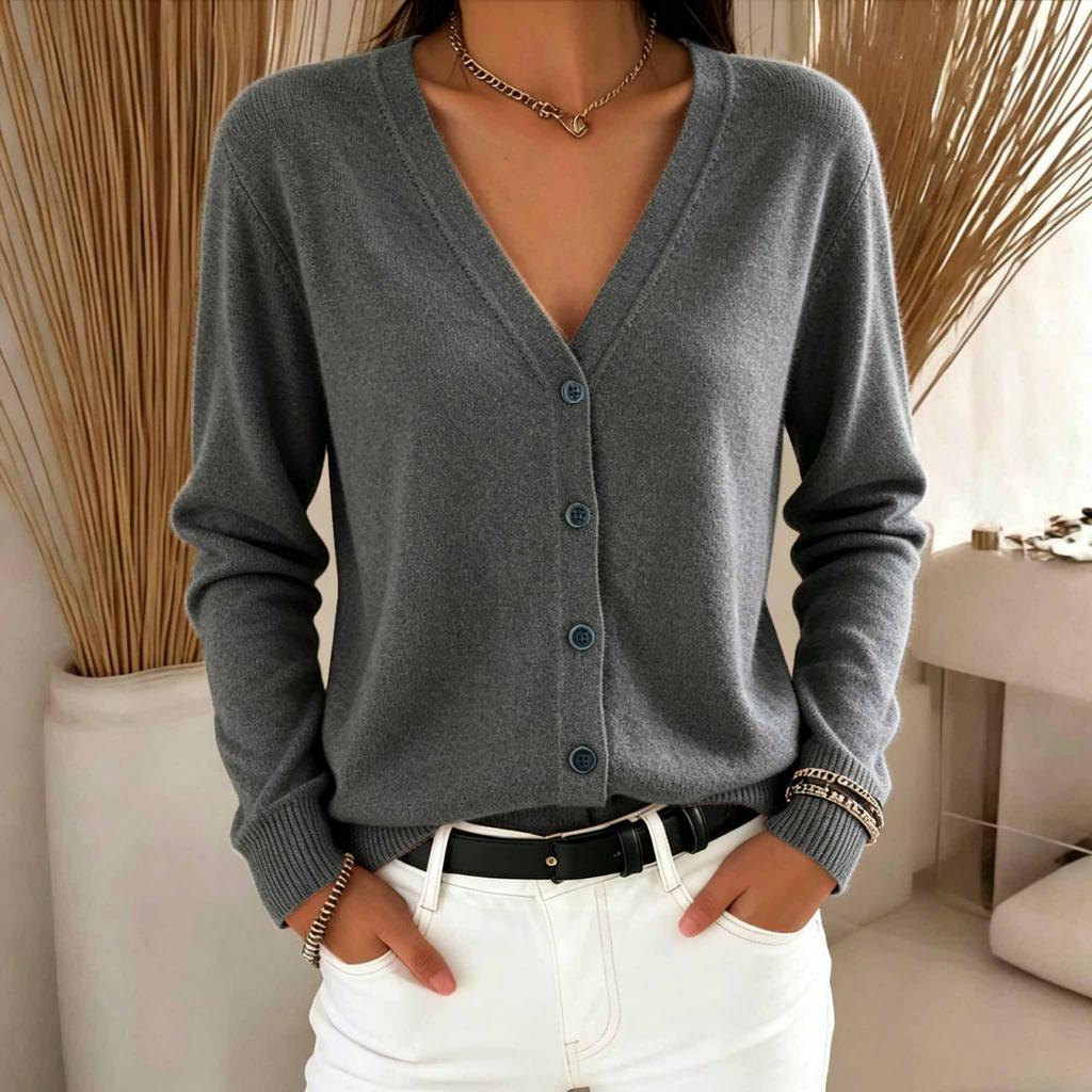 Women's Color Button Front Cardigan Sweater Loose Fit Casual Top
