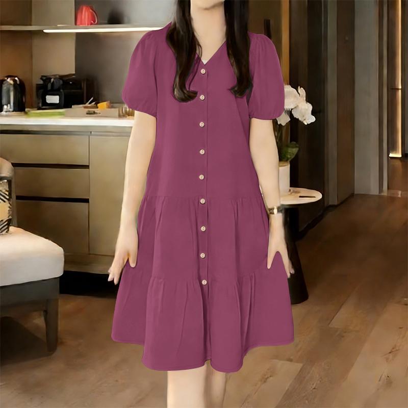 ZANZEA Women Casual V-Neck Solid Color Summer Short Sleeve Dress