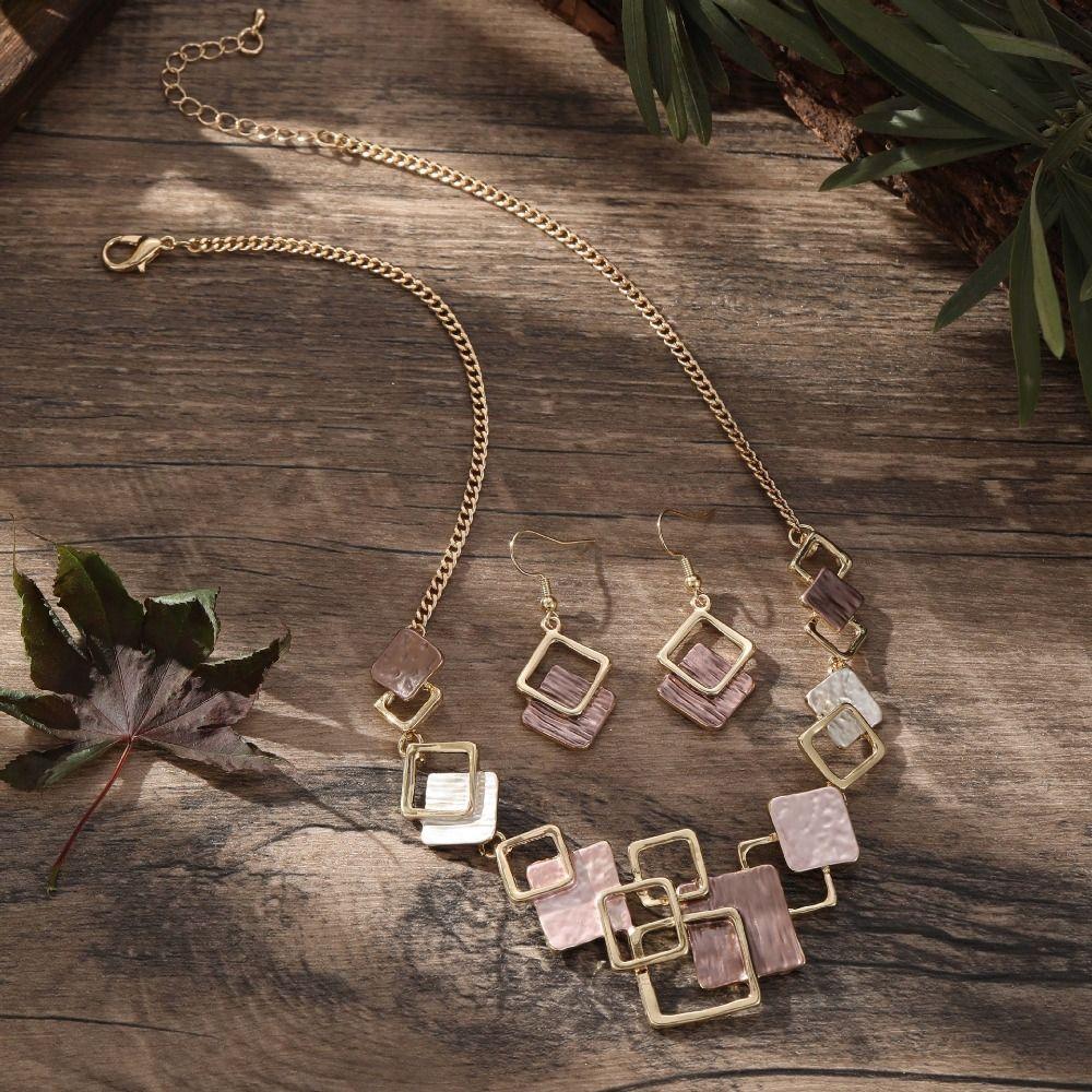 Geometric Necklace Bracelet Earrings Vintage Square Bracelet Vintage Colored Necklace  Party
