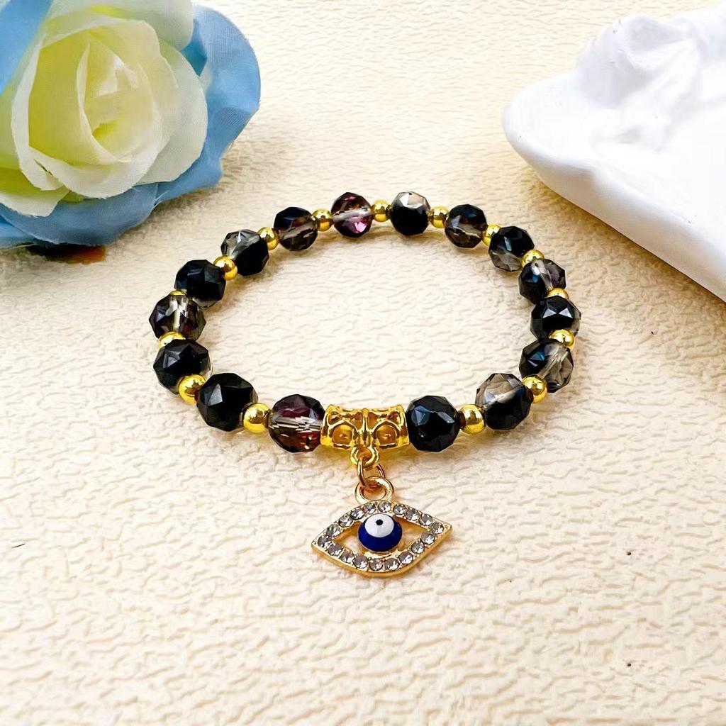 Retro Luxury Beaded Evil Eye Bracelet - European and American Style Glass Crystal Jewelry