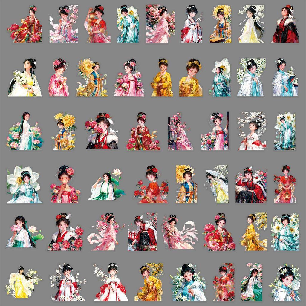 50 Twelve Flower Gods Cartoon Stickers - Creative, Fun, Retro, Waterproof, Transparent for Guitar, Desktop, Headphones
