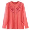 Middle Aged Elderly Women's Cotton Button Up Cardigan Long Sleeved Autumn Shirt with Cardigan Base Layer Thread Coat Thick Single-layer Jacket Shirts