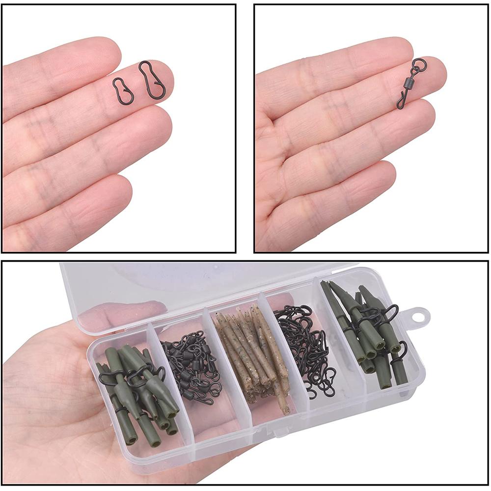 110Pcs/Box Carp Fishing Accessories Kit Include Anti Tangle Sleeves Quick Change Swivel Safety Lead Clip Speed Links