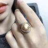 Gorgeous Champagne Imitation Pearl Rings for Women Two Tone Full CZ Luxury Trendy Wedding Engagement Jewelry New Arrival