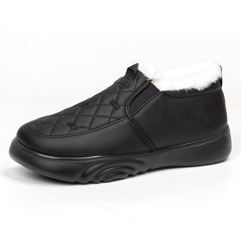 Women's Cotton Shoes, Winter Velvet Wear-resistant Moccasins, Waterproof and Warm Black Work Shoes