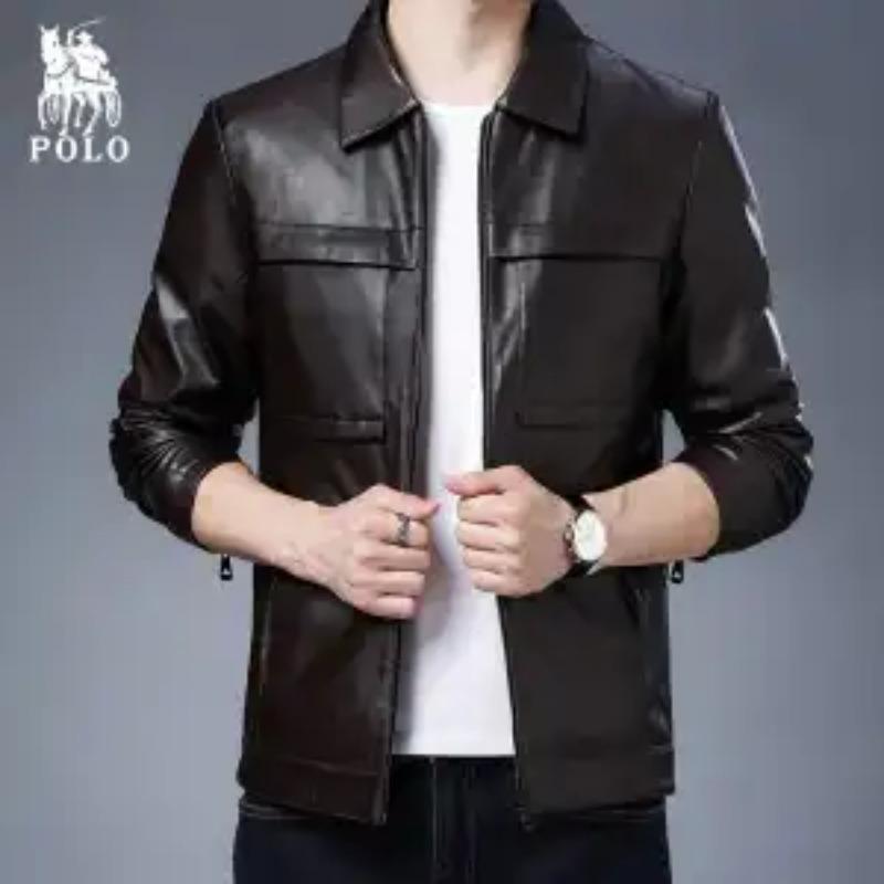 Neue Leder-Taschenjacke Herren Reißverschluss Slim Revers Lässig Lederjacke Dünn Herbst