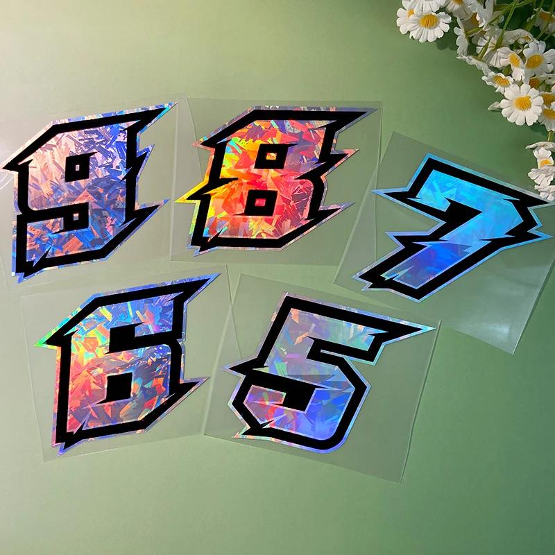 1PC Holographic Carbon Arabic Numerals Motorcycle Sticker Waterproof for Motorbike Fuel Tank Windshield Scooter Bike Vinyl Decal