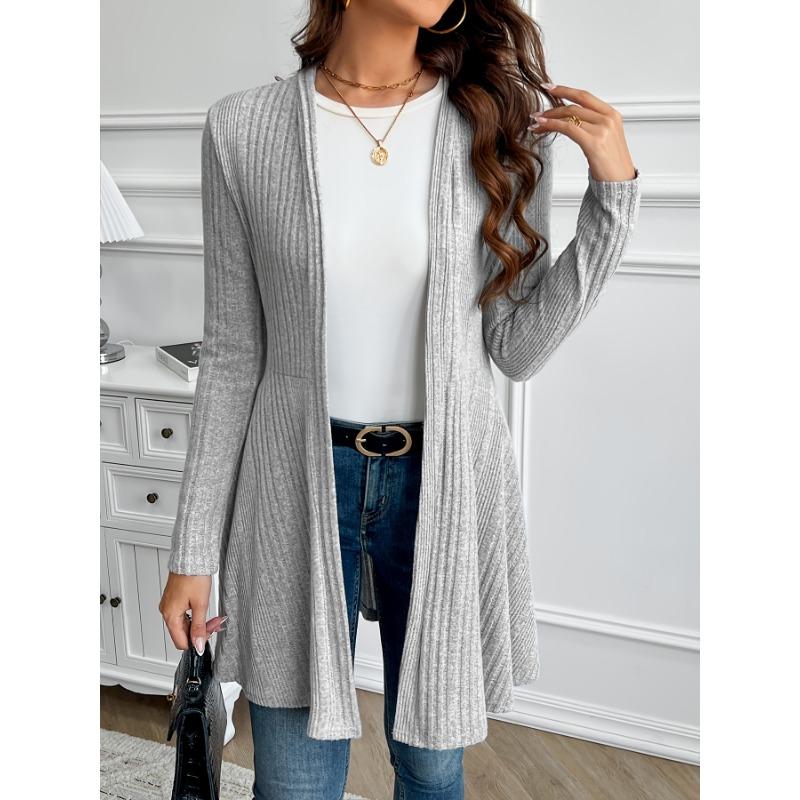 Women's Elegant Solid Color Textured Loose-Fit Cardigan - Medium Stretch Spring/Fall Layering Piece, Hand Washable Casual To Semi-Formal Sweater