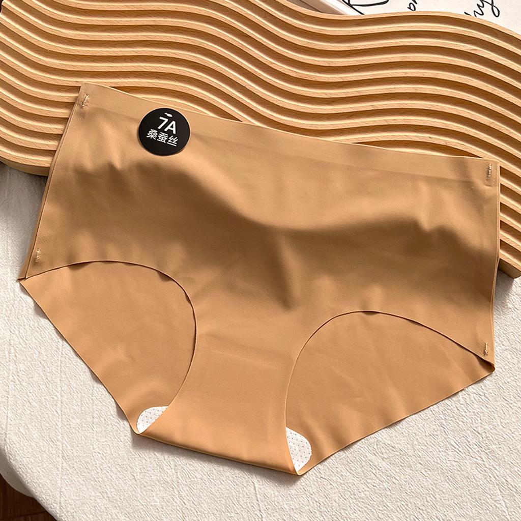 Women's seamless underwear made of silk 7A bottom crotch and ice silk, quick drying, hip lifting, breathable women's mid waist one-piece pants