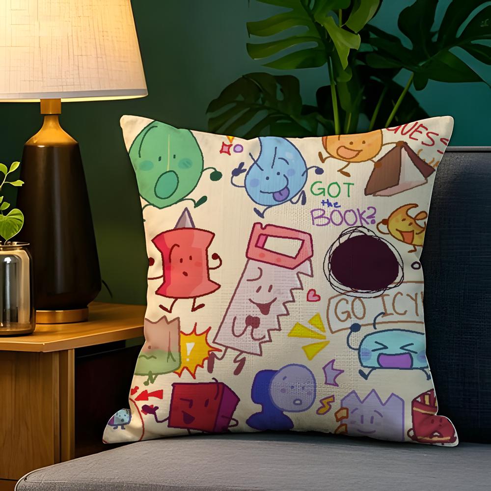 BFDI Batalla por la Isla del Sueño Funda de Almohada Funda de Almohada de Lino Natural Decoración a Doble Cara Funda de Almohada para Sofá Decoración del Hogar