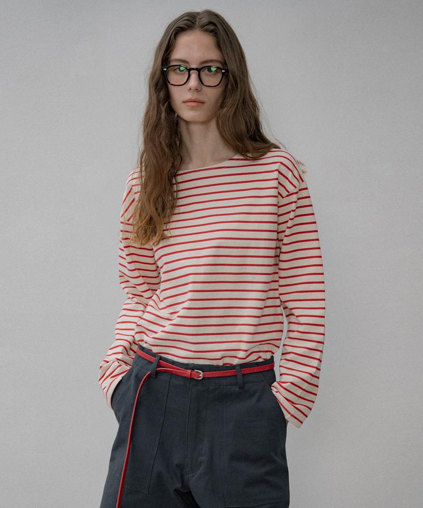 Siyajyu Sitp5192 Loose Fit St Boat Neck T-Shirt_Red Stripe