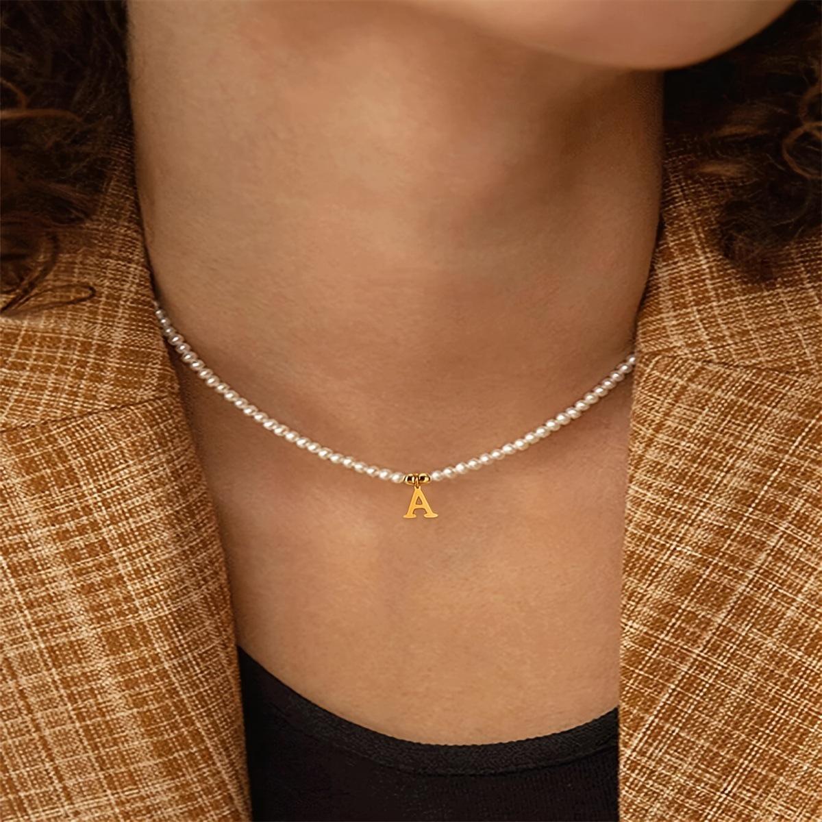 

Позолоченное жемчужное колье с подвесками в виде букв для женщин H (with pearl necklace)