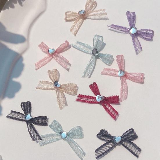 2Pcs Nail Ornaments Love-Heart Design Vivid Color Non-Fading Stylish Wide Application Show Charm Gauze Bow-knot